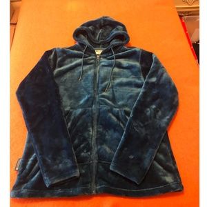 Mountain Wearhouse blue teal zip up teddy plush hoodie EUC